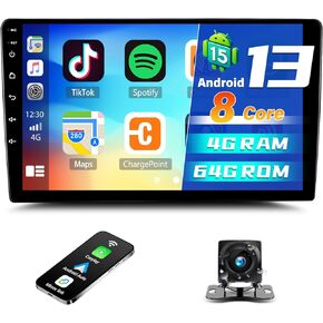 نظام تشغيل Android 10.0 ستيريو للسيارة مزدوج Din يدعم وصلة مرآة لهاتف Android/iOS، راديو سيارة بشاشة تعمل باللمس 10.1 بوصة مع واي فاي GPS للملاحة بلوتوث راديو FM مزدوج مدخل USB + 12 كاميرا احتياطية LED [1+32G]