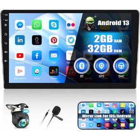 [8 Core 4G+64G] Car Radio with Wireless Apple Carplay Android Auto,9" Touchscreen Android 13 Car Stereo with Mirror Link WiFi GPS Navigation Bluetooth FM/RDS Split Screen+Backup Camera