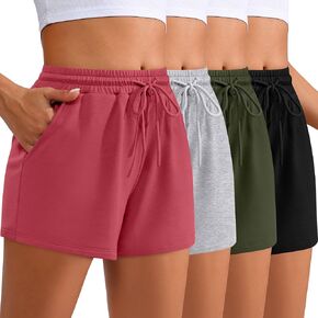 Neer 4 Pack Womens Sweat Shorts Casual Lounge Comfy Drawstring High Waist Shorts Summer Athletic Shorts with Pocket 2024