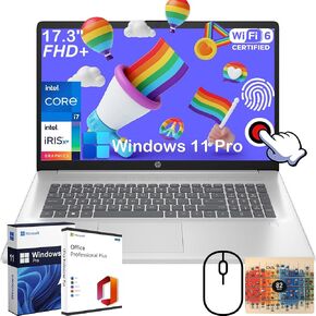 HP 17 Business Laptop Everyday Notebook- with Microsoft Office Lifetime License, 17.3" HD+ Touchscreen 250 nits Display, Intel 10-Core i7-1355U CPU, 64GB RAM, 2TB SSD, Wi-Fi6, HD Webcam, Win 11 Pro