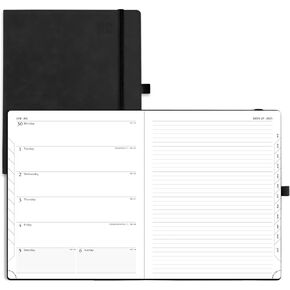 POPRUN Planner 2025 (6.5'' x 8.5'') 2025 Weekly & Monthly Calendar Notebook for Time Management, Leather Soft Cover, Monthly Tabs, Inner Pocket, 100GSM Thick Paper - Cerulean Blue