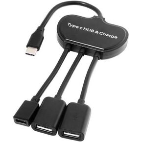 axGear USB-C OTG Cable Dual Ports USB Hub with Type-C Power Charging Port