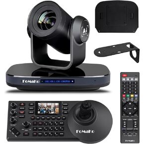 FoMaKo PTZ Camera HDMI 1080P60 AI Auto-Tracking PTZ Camera 20X Optical Zoom, PTZ Controller PoE 3" LCD Screen Preview for Church Worship Education Conference Events, PTZ Bundle K20+ KC608