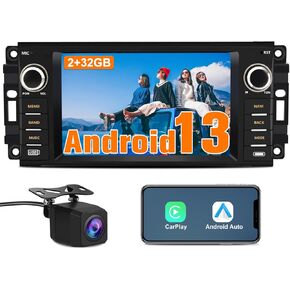 [2GB+32GB] Android Car Stereo for Jeep Wrangler JK 2007-2018 Compass Liberty Dodge Ram 1500 2500 3500 Touchscreen Carplay Radio, for Jeep Car Radio with WiFi GPS AM FM Camera