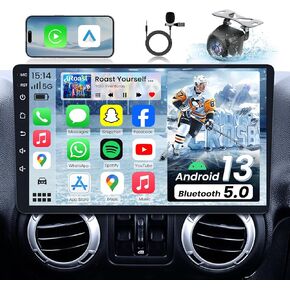 5G WiFi Car Radio for Jeep Wrangler JK 2007-2018: 10.1 Inch 1280x800 Touchscreen Replacement Stereo Upgrade Wireless Carplay Android Auto GPS Backup Camera Bluetooth FM SWC