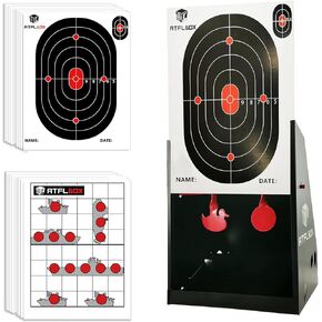 Atflbox 7 x 9 Inch BB Gun Target Trap with 20pcs Paper Targets and Spinning Metal Silhouettes Shooting Targets for Backyard, Outdoor, Indoor, Suitable for Airsoft, Rifle, Pellet Gun