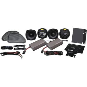 Hogtunes RG Ultra Kit-XL مع مكبرات الصوت المزدوجة 450 واط ، وسلسلة XL 5.25 "أمامية و 5.25" (4 عبوات) ، تناسب طرازات Harley-Davidson Road Glide 1998-2013