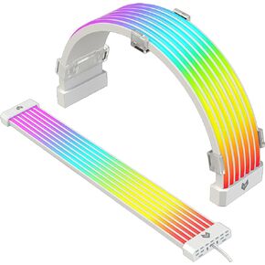 RGB Power Extension Cable Kit, 5V ARGB 3 Pin Motherboard Power Supply Cable, Synchronized PSU Cable with White Silicone Tube for PC, ARGB Lighting Cable for Gaming Build (White)