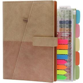 HXRTANGS A5 Loose-Leaf Notebook, Refillable 6-Ring Binder Journal Organizer with Lined Paper + Planner Stickers + Subject Dividers + Index Tabs + Zip Bag + Stencil + Bookmark Ruler, Orange
