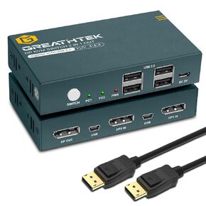 DisplayPort KVM Switch 2 Port 4K@60Hz ، DP KVM مع 4 منفذ USB 2.0 ، مفتاح DisplayPort KVM لـ 2 PC Share 1 Monitor Mount