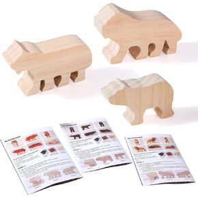 Basswood Carving Blocks,Whittling Wood Carving Blocks for Carving Wooden Tiger/Lion/Bear,Basswood Blocks for Wood Carving with Detail Instrutions,Unfinished Wood Blocks Set