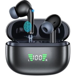 AI Wireless Earbuds Bluetooth Headphones with 114-Language Real-Time Translation Earbud, LED Display Ear Buds, Waterproof Nnoise Cancelling Earbuds for iPhone, Travel, Business Learning(Black)