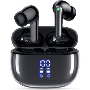 سماعات الأذن اللاسلكية سماعات Bluetooth ، براعم الأذن مع باس عميق ، وقت طويل 40 ساعة ، عرض الطاقة ، IPX7 مقاوم للماء في أذن الأذن مع ميكروف