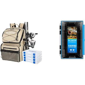 PLUSINNO Fishing Backpack with Rod Holders & Cooler, 45L Large Water-resistant Fishing Tackle Bag and Fishing Tackle Box, Waterproof Tackle Box