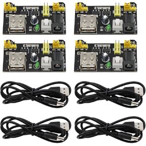 4PCS 3.3V/5V USB Power Supply Module for MB102 Prototyp Breadboard Kit DC 6.5-12V + 4PCS USB to DC 5.5 * 2.1mm Cable 70CM