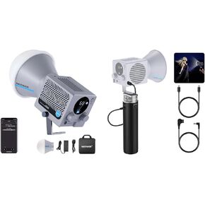NEEWER HS60B Mini Video Light with App Control, 60W Handheld Portable Bi Color COB LED Continuous Output Lighting with 35000lux, Battery Grip Power Supply for MS HB Series COB Video Lights Included
