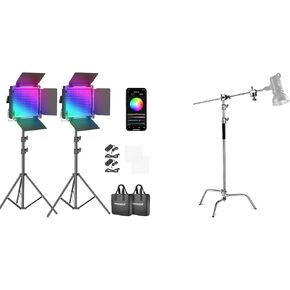 NEEWER 2 Pack 660 PRO RGB LED Video Light Kit, 50W Dimmable Bi Color 3200K~5600K Studio Panel Lights CRI 97+ for Game Streaming Zoom YouTube Webex Photography, Heavy Duty C Stand Included