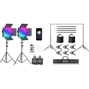 NEEWER 2 Pack 660 PRO RGB LED Video Light Kit, 50W Dimmable Bi Color 3200K~5600K Studio Panel Lights CRI 97+ for Game Streaming Zoom YouTube Webex Photography, Studio Backdrop Support System Included