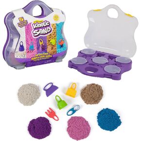 Kinetic Sand, Variety Case with Beach, Neon & Shimmer Play Sand (2lbs) & 5 Tools, Reusable Storage, Sensory Toys, Christmas Gifts for Kids Ages 3+