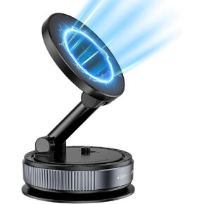 Magnetic Phone Holder for Car, Suction Cup Phone Mount, Foldable Vacuum Magnetic Phone Holder with Adjustable Swivel Lock, 360°Adjustable Phones Stand for All Smartphones,Cars, Trucks,Home,Gym