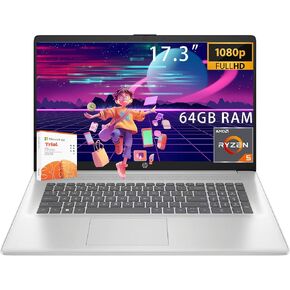 HP 17.3" Laptop, Intel i5-1135G7 Processor, 64GB RAM, 1TB SSD, IPS Full HD Display, HDMI, USB-Type C, Intel Iris Xe Graphics, Windows 11 Home, Silver in Saudi Arabia