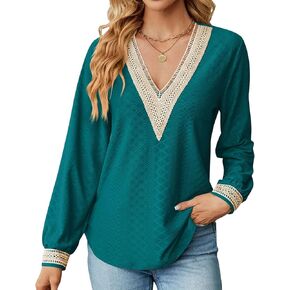 Women Long Sleeve Peplum Tunic Shirts Floral/Solid V Neck Babydoll Flowy Blouse Tops
