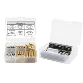 Geekworm 100pcs M2.5 Series Hex Brass Spacer/Standoff + Nuts + Screws Kit & 8pcs 2x20 40 Pin Stacking Female Header Kit for Raspberry Pi 4B/3B+/3B/2B/B+/A+/Zero/Zero 2W