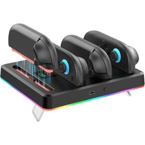 NexiGo Enhanced Controller Charger Dock Compatible with Nintendo Switch 2, Charging Station for Joy-Pads with Multiple RGB Light Modes, Sound Alerts, LED Indicators, Built-in Kickstand