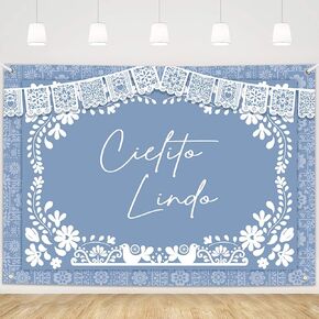MEHOFOND 7x5ft Cielito Lindo Baby Shower Backdrop Dusty Blue Cielito Lindo Baby Shower Photography Background Mexican Talavera Wedding Party Decorations Banner Photo Supplie