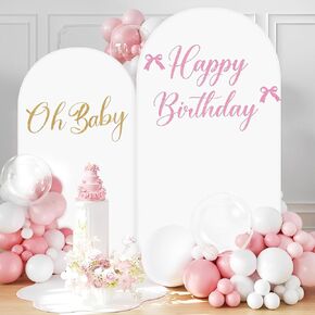 Set of 2 Arch Backdrop Cover 7.2FT, 6FT Pink and Berry First Birthday Decal Sign - Adjustable Round Top Chiara Backdrop Stand Covers for Wedding Birthday Party Baby Shower Banquet Decoration