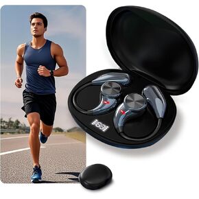 OWS Open Ear Earbuds,Wireless Bluetooth 5.4 Headphones with Mic and Earhooks,Dual Link Open Owls Hanging Earphones Lightweight 100Hrs Playtime for Sports Running Workout Business (Black)