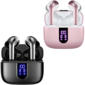 TAGRY 2 Sets X08 Pink and Black Bluetooth Headphones True Wireless Earbuds 60H Playback Ear Buds with Wireless Charging Case in-Ear Earbuds with Mic