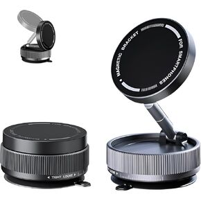 Magnetic Car Phone Holder, 360° Adjustable Suction Car Phone Mount, Rotatable Vacuum Magnetic Suction Phone Mount, Magnetic Car Mount Cell Phone Holder with iPhone & Android (Black)