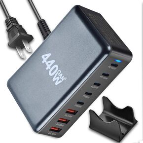 USB C Fast Charger 440W, USB C 8-Port Multi GaN Adapter Block, Charging Station Hub, Fast PD 100W 65W Laptop Adapter QC 18W for MacBook Pro/Air/All iPad, Samsung DELL, Steam Deck, iPhone 16/15