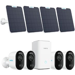 REOLINK Security Cameras Wireless Outdoor System, Home Hub with 4X Argus 3E+4x3W Solar Panel, Encrypted 1 Year Local Storage, 6-Month Battery Life, 3MP HD Color Night Vision, No Monthly Fee