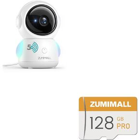 ZUMIMALL 360° Indoor Security Camera, 3MP Baby Monitor Camera, 24/7 Recording Wired Security Camera with 128GB SD Card