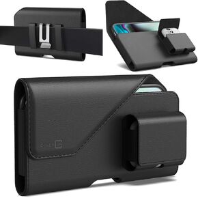 CoverON Holster with AirPods Holder Slot for Apple iPhone 16 Pro max 16+ Plus/15+ 15 Pro Max/ 14+ 14 13 12 11 Plus Pro Max, Cell Phone Case Belt Clip Leather Pouch (Fits Otterbox or Any Case on)