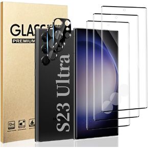 3+2 Pack Compatible with Samsung Galaxy S23 Ultra Screen Protector 6.8 Inch with Camera Lens Protector, Fingerprint Compatible, 3D Curved, 9H Tempered Glass Screen Protector Scratch Resistant