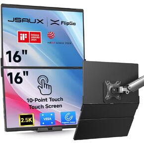 JSAUX FlipGo Touchscreen 16" 2.5K Dual Screen Portable Monitor & VESA Adapter
