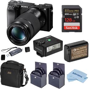 Sony Alpha a6100 Mirrorless Camera with 16-50mm & 55-210mm Lenses, Bundle with iM30 Mini Flash, 128GB SDXC Memory Card and NP-FW50 Battery