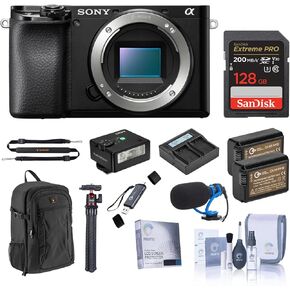 Sony Alpha a6100 Mirrorless Camera, Bundle with iM30 Mini Flash, MT-11 Tripod, 128GB SDXC Memory Card, 2X NP-FW50 Battery and Charger
