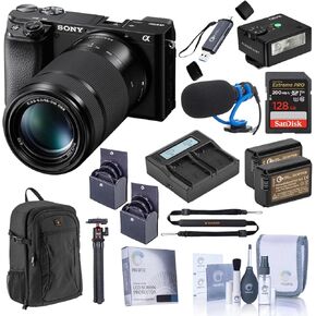 Sony Alpha a6100 Mirrorless Camera with 16-50mm & 55-210mm Lenses, Bundle with iM30 Mini Flash, MT-11 Tripod, 128GB SDXC Memory Card and 2X NP-FW50 Battery