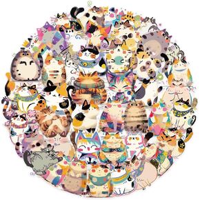 50PCS Cartoon Cat Stickers Transparent Sticker Waterproof Vinyl for Scrapbooking Aesthetic Journaling Phone Caps Luggage for Adults Teens Kids Womens (Multi)