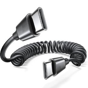 USB-C to USB-C Coiled Cable 5ft (1.5m), iPhone 16e Retractable Fast Charging Cord, USBC Cable for Samsung Galaxy S25 Ultra, S24, iPhone 16e 16 Pro Max 15 Plus, Spring Android Auto Apple CarPlay