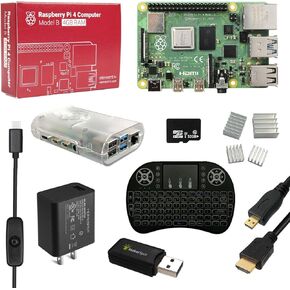 Raspberry Pi 4 Model B Starter Kit with 5v3a UL Listed Charger HDMI Cable Heat Sink, 32GB MicroSD Card & Mini Wireless Keyboard