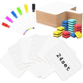 Harloon 72 Pieces Dry Erase Answer Paddle Set 7.8 x 9.8 inch 24 Handheld Wooden White Board Auction Paddles Dry Erase Paddles with 24 Markers 24 Magnetic Erasers for Students Kids Teaching Supplies