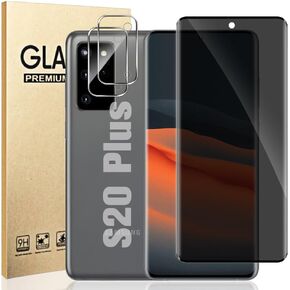 1+2 Pack Galaxy S20 Plus Privacy Screen Protector With Camera Lens Protector,Anti-Spy Tempered Glass, 3D Full Coverage, Easy to install For Samsung Galaxy S20 Plus 5G 6.7 Inch