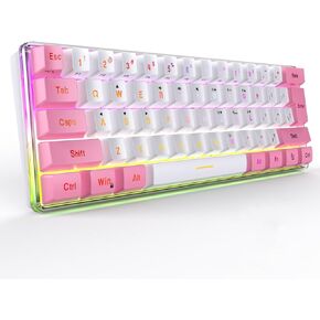 Dioche Mini Keyboard, Gaming Keyboard 60 Percent 61 Keys Keyboard Wired Gaming Keyboard RGB Small Gaming Keyboard Imitated Mechanical Compact for Typist (White Pink)