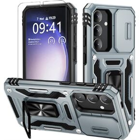 WRJ Case for Samsung Galaxy A16 5G with Slide Camera Cover and Screen Protector, Military Grade Protection [Rotated Ring Kickstand] Heavy Duty Shockproof Protective Case-Black