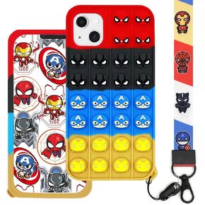 Designed for iPhone 13/14/15 Case for Boys Kids, 3D Bubble Silicone Cartoon, Anti-Fingerprint Non-Slip Enhanced Grip Smudge-Proof with Detachable Lanyard Strap, 6.1 Inch Multicolor
